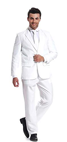 U LOOK UGLY TODAY Homme Costume Party Suit de Noel Coupe Normale Costumes de Fête Camaïeu y Compris Le Pantalon et la Cravate, Blanc, L