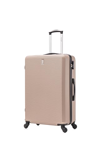 CELIMS - Grande Valise de Voyage Champagne Rigide à 4 roulettes Légère Taille Soute 23kg 75cm | Serrure Intégré | ABS | Valise Grande Taille avec 4 Roues 75cm | Valise Champagne