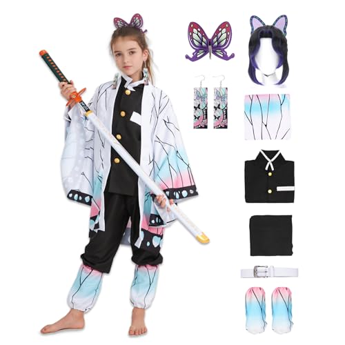 Pomzio Déguisement Shinobu Cosplay Costume Deguisement Cosplay Shinobu Fille Femme Manga Kimono avec Perruque pour Enfant adulte pour Halloween Carnaval