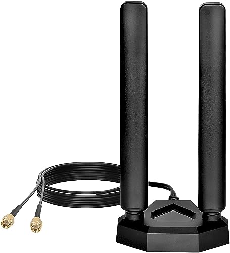Nelawya Tri Band WiFi 6E Antenne 8dBi 2.4GHz 5.8GHz 6GHz WLAN Antenne avec embase magnétique RP-SMA mâle Antenne intérieure Compatible avec WLAN Routeur sans Fil Bluetooth WiFi Caméra de sécurité
