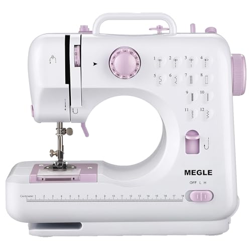 Machine à coudre avec pédale pour débutants, bulid en 12 points, enroulement automatique, double fils et double vitesse, MEGLE FHSM-505