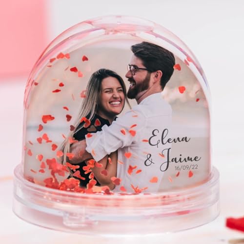 Wanapix | Boule de Coeur Personnalisée | Boule à Neige Personnalisée avec 2 Photos | Cadeau Original |Saint Valentin/l'anniversaire/Amoureux| 8,5x9 cm