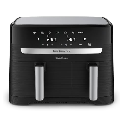 Moulinex air fryer deux compartiments, Capacité XXL 8,3L, Jusqu'à 8 personnes, 7 Programmes automatiques, friteuse sans huile, Ecran tactile digital, Easy Fry Dual, EZ901820, Noir