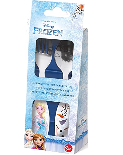 p:os 25212 Frozen La Reine des Neiges Lot de 2 couverts pour enfant avec fourchette et cuillère en acier inoxydable avec poignées en plastique