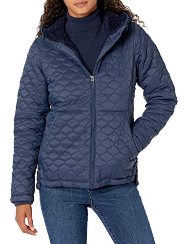 Amazon Essentials Doudoune à Capuche Légèrement Matelassée à Fermeture Éclair Intégrale, Résistante à l'eau et Doublée en Sherpa Femme, Bleu Marine, XXL