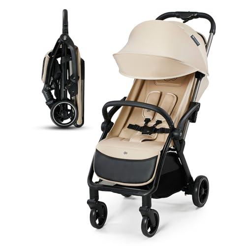 Kinderkraft APINO Poussette Canne, Ultra Légère, Pliable, Imperméable, Dès la naissance et jusqu'à 22 kg, Chargé du panier - extra 2 kg, Légère (7,5 kg), Réglable, Harnais 5 points, Beige