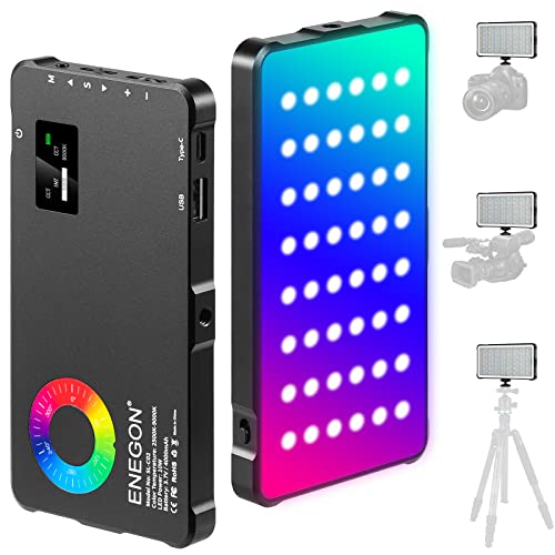 ENEGON RGB Video Light, 4000mAh Batterie Rechargeable intégrée LED Camera Light Full Color 24 Effets d'éclairage communs, CRI≥95 2500-9000K LED Video Light Panel avec Fonction Banque d'alimentation.