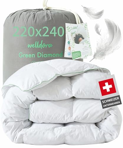 Welldora Couette confortable, 220 x 240 cm, 2380 g, plumes et duvet extra doux, testée par des spécialistes, Oeko-Tex, pour les personnes allergiques, certifiée RDS pour le bien-être des animaux,