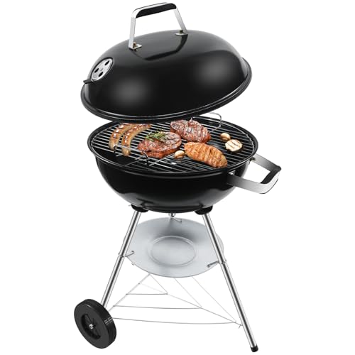 kisidus Barbecue Charbon Rond avec Couvercle et Roues BBQ Portable Barbecue Grill pour Jardin Camping Balcon - Taille moyenne