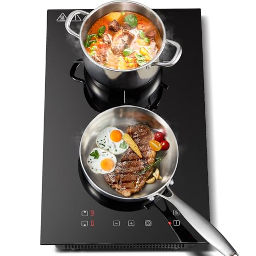 KICHPOWER Plaque Induction 2 feux, Plaque de Cuisson Electrique 30cm, Plaque Induction Encastrable,Commande Tactile, 3300W, 9 niveaux de puissance, Fonction Boost, minuterie 1-99 min
