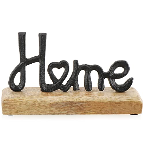 com-four® Présentoir décoratif Home - Lettrage en métal sur Socle en Bois de manguier - Lettrage décoratif à Poser (Noir Marron)