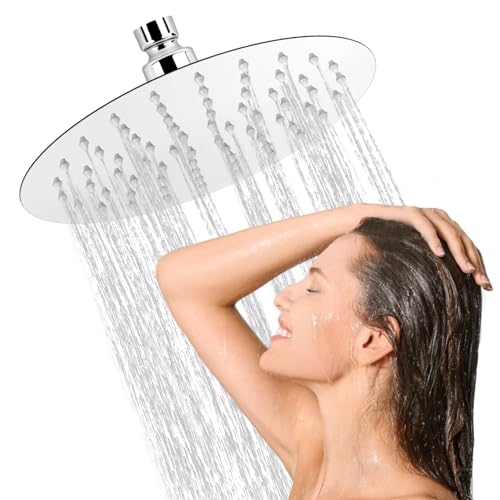 8 Pouce /20cm Tete de Douche Pluie Rond Tête de Douche Pommeau de Douche en Acier Inoxydable Rotatif 360° Douche Economie d'Eau Pomme de Douche Anti Calcaire, Filetage G1/2'', Argent