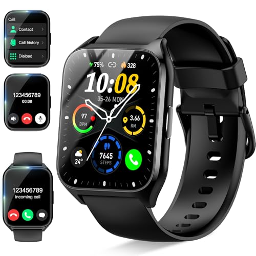 Montre Connectée Homme Femme, 1.85"HD Smartwatch avec Appel Bluetooth, 110+ Sportifs Montre Sport avec Moniteur Sommeil/ Fréquence Cardiaque/Podomètre Etanche IP68 Bracelet Montre Intelligente, Noir