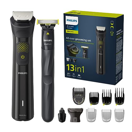 Philips Series 9000 - Tondeuse 13-en-un + OneBlade, kit tondeuse intégral, tonte précise, contours nets, rasage pratique, 27 hauteurs de coupe (de 0,2 à 20 mm) (modèle MG9530/15) DP