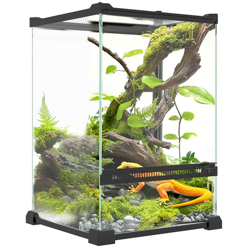 PawHut Terrarium en Verre pour Reptiles Vivarium 12 L boîte à Reptiles boîte d'élevage de Reptiles avec Couvercle en Treillis métallique, pour Grenouilles, Serpents, Tortues, 20 x 20 x 30 cm, Noir