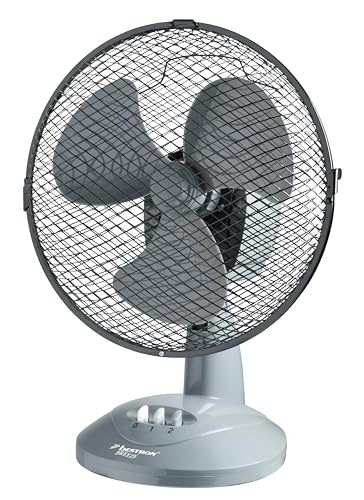 Bestron Ventilateur de table mobile Ø 27cm, Petit ventilateur avec 2 niveaux de vitesse & fonction oscillation 75°, Hauteur : 29 cm, 30 Watts, DDF27G, Couleur: Gris