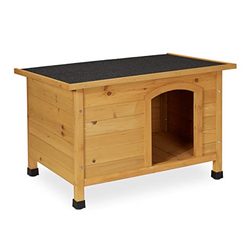 Relaxdays Niche pour Chien, HxLxP : env. 58x86x58 cm, résistant aux intempéries, Bois, Toit Carton bitumé, Nature-Noir