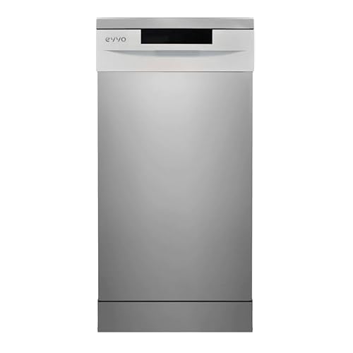 EVVO Lave-vaisselle 45 cm D1 Slim, 9 couverts, 5 programmes, plateau réglable, panneau caché (Slim - 45 cm, inox)