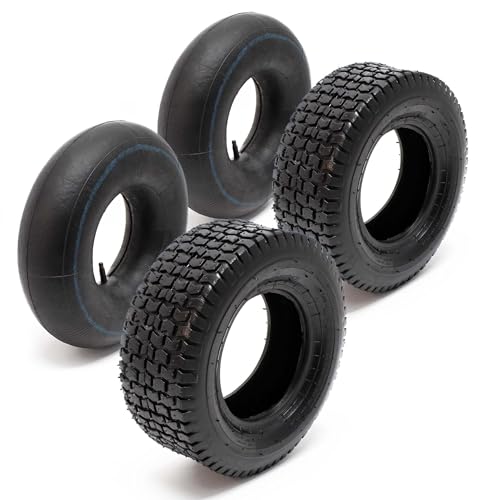 Wiltec Lot 2x Pneu 15x6.00-6 et 2x Chambre à air – Valve droite – 350 x 350 x 140 mm – 4 PR – capacité de charge 200 kg – pour Tondeuse à gazon Tracteur à pelouse Brouette Chariot Diable