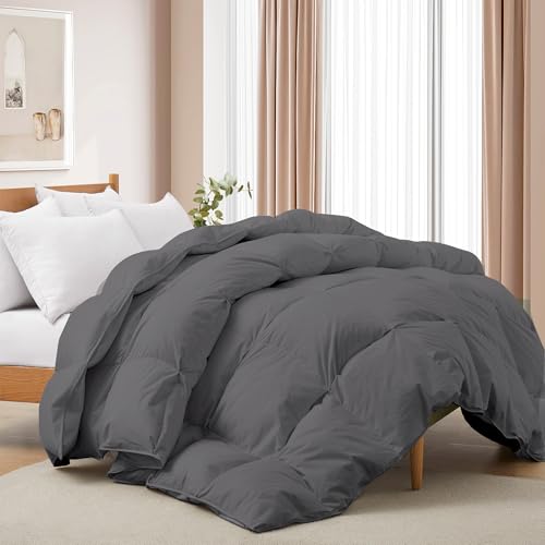 Deodar Couette 220x240 | 4 Saisons pour Lit 2 Personnes | 420 GR/m² Rembourrage en Duvet et Plumes d'oie Blancs | 100% Coton Housse | Lavable | Certifié Öko-Tex et RDS | Gris Foncé