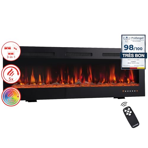 KAMINIO Cheminée Electrique Marlon - Cheminée Électrique 3-en-1 avec Chauffage, Effet de Flamme 3D, 12 Couleurs de Flammes, télécommande (36 Pouces)