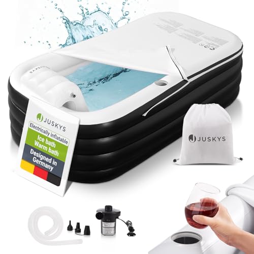 Juskys Baignoire Gonflable L - Baignoire Extérieure pour Adultes, Bassin Pliable et Mobile avec Dossier, Baignoire de Glace avec Couvercle et Pompe