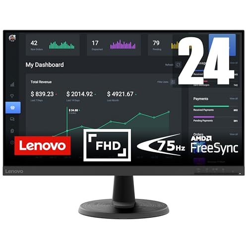 Lenovo D24-40 - Écran 24 Full HD (VA, 75Hz, 4ms, HDMI+VGA, AMD FreeSync) Réglage en Inclinaison – Noir