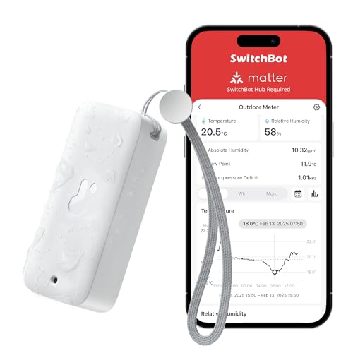 SwitchBot IP65 Hygromètre Thermomètre Intérieur Extérieur, Portée Bluetooth de 100m, Capteur d'Humidité/Dewpoint/VPD/Absolu, Stockage de Données Gratuit à Exporter, 2 Ans de Durée de vie des Piles