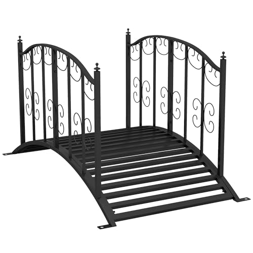 Outsunny Pont de Jardin Acier 1,19 m Pont d'étang avec Balustrade Pont d'ornement avec Motif Floral Pont décoratif jusqu'à 120 kg pour Balcon, terrasse, Noir