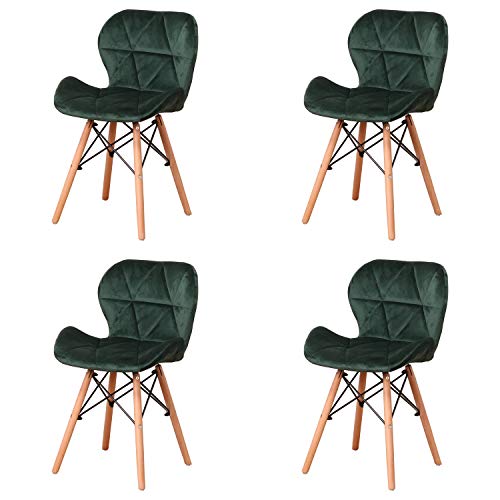 Herbalady 4 Chaises de Salle à Manger, Lot de 4 Chaise de Cuisine, Rembourrée en Velours Pieds en Bois de Hêtre Massif, pour Chambre, Salon, Cuisine et Salle à Manger- Vert Foncé