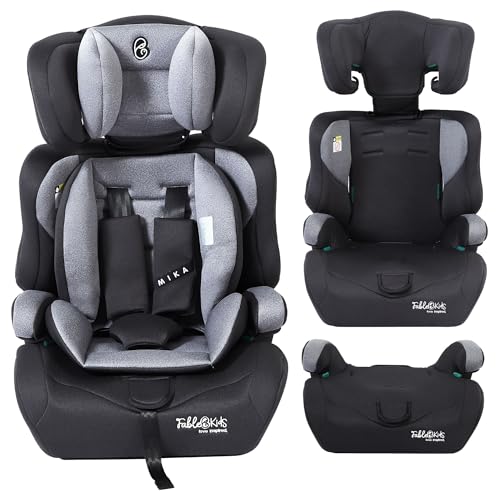 FableKids Siège auto pour enfants | Ceinture de sécurité à 3 points | Siège auto pour enfants 76-150 cm | Siège enfant appui-tête réglable | ECE R129/03 | Réglable 44,5x41x68-75cm | Gris