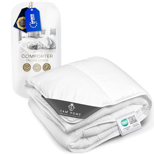 FAM Home Couette 140x200 en Microfibre Lavable Hypoallergénique Blanc I Couette 1 Personne