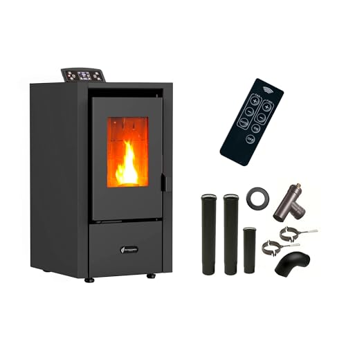 Poêle à granulés air Anita 6,5 kW Noir Sannover + Kit Raccordement Fumisterie (Noir)