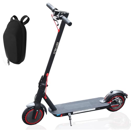 ESTVELO Trottinette électrique pliable pour adultes, portée de 20/28 km, pneu à plat de 21,6 cm, contrôle par application, double freinage (noir, 29 km)