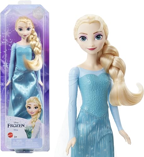 Mattel Disney La Reine des Neiges Poupée Elsa avec tenue emblématique, chaussures, jupe, cape en tissu et accessoires, Jouet Enfant, Dès 3 ans, HLW47, Bleue de Base