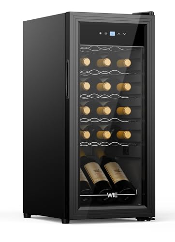 WIE Cave à Vin Réfrigérée 18 Bouteilles 53 Litres Réfrigérateur à Vin et Boisson Témpérature 5°C – 18°C Panneau Tactile
