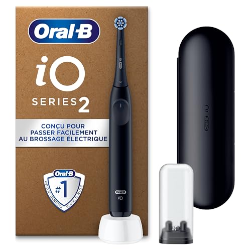 Oral-B iO 2 Brosse A Dents Electrique Noire Pour Adultes, 3 Modes De Nettoyage, Doux Pour Les Gencives, Brossage Souple, Accessoires, Brossette Oral B De Rechange, Chargeur, Etui De Voyage