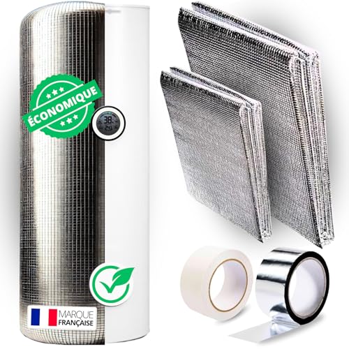 ISOLANT ballon d'eau chaude jusqu'a 300L - Kit d'isolation pour cumulus - Isolant Thermique Ruban adhésif double face et aluminium Inclus - Réduisez les pertes de chaleur en isolant votre chauffe-eau