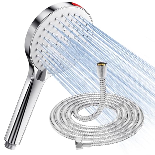 Pommeau de Douche avec Tuyau Haute Pression - SREWOHS Pommeau de douche Economie Deau Anti Calcaire Douche à effet pluie avec 5 types,Jet puissant encastrable pour carrelage de baignoire