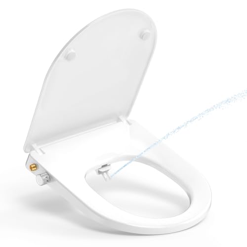 Abattant wc japonais, YEAUPE PRO Abattant WC Forme D avec frein de chute, non électrique avec double buses rétractables autonettoyantes,Kit Abattant japonais, Lunette de Toilette Universelle, Blanc