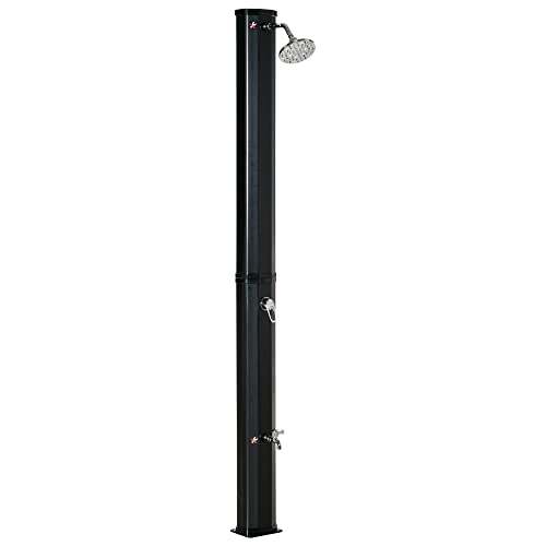 Outsunny Douche Solaire extérieure 35L Douche de Jardin Plage Piscine Solaire avec pommeau et Robinet thermomètre intégré Eau Froide et Chaude Max. 55°C PVC ABS dim. 17,5l x 14,5l x 216H cm Noir