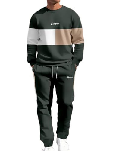 seiveini Ensemble Homme Jogging Survetement Sweat et Pantalons Longue Tenues de Sport 2 Pièces Survêtements Tenues de Sport Outfit Printemps Automne Streetwear A Armée Verte M