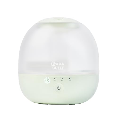 Badabulle Humidicateur d'air à Vapeur Froide Bubble - Veilleuse Multicolore - Autonomie 16h (Résevoir 2L) - Forme Compacte - Buse Orientable à 360° - Arrêt Automatique