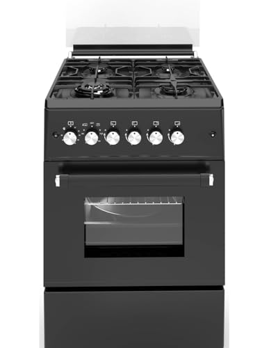 ALPHA Cuisinière à gaz VuLCANO Elite-60 noir mat. Allumage automatique, Wok, ventilateur et minuterie dans le four. **Haut de gamme**