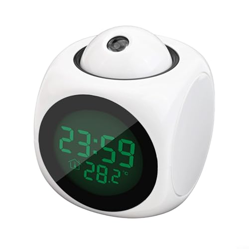 Réveil multifonction avec projection au plafond, affichage de la température en temps réel et fonction snooze (blanc)