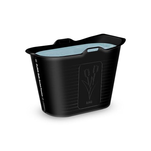 FlinQ Baignoire de douche - Baignoire adulte et Baignoire enfant - Ice bath - Avec orifice de vidange et thermomètre - Noir - 165L