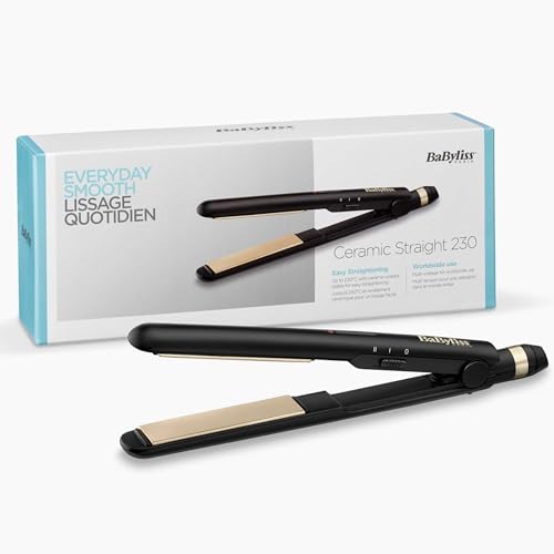 BaByliss Lisseur Ceramic Straight - Multi-Voltage pour une utilisation dans le monde entier, Résultats soyeux, Tapis thermorésistant inclus, 2 réglages de température 200°C - 230°C, Noir, ST089E