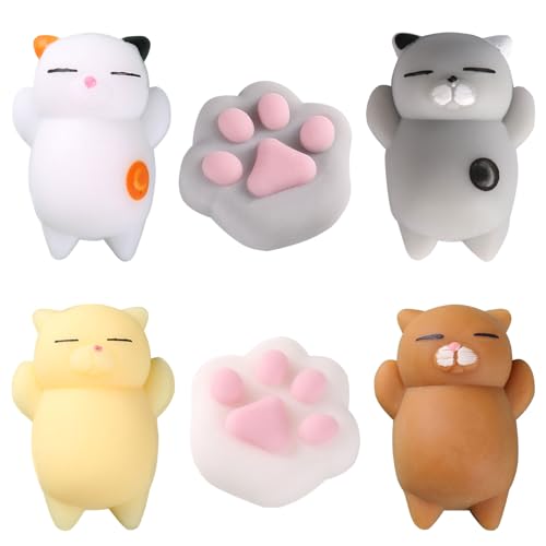 GWAWG 6Pcs Jouets Squishy Mini Mignons, Mochi Squishy Soft Patte de Chat, Jouets Anti-Stress, Jouets à Presser pour Enfants et Adultes, Jouets de Détente et Cadeaux Kawaii, Jouets Mignons pour Tous