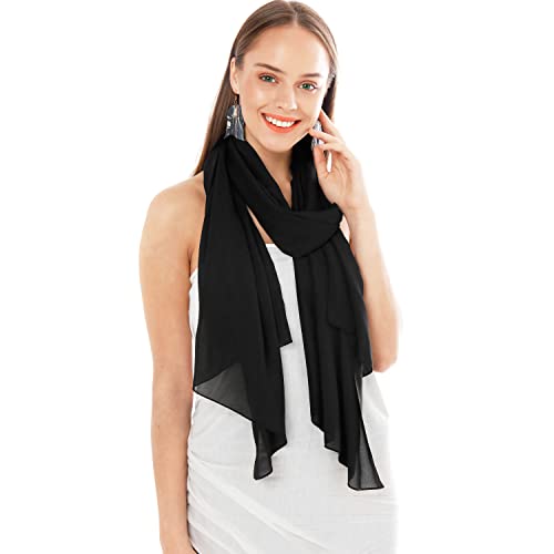 Echarpes Et Foulards Mousseline De Femme - Châle Écharpe Femme Noir - Chale Echarpe Et Foulard Élégante Chiffon – Châle Hiver Facile d'Entretien - Grande Longue Etole Mariage Chaude (Noir)
