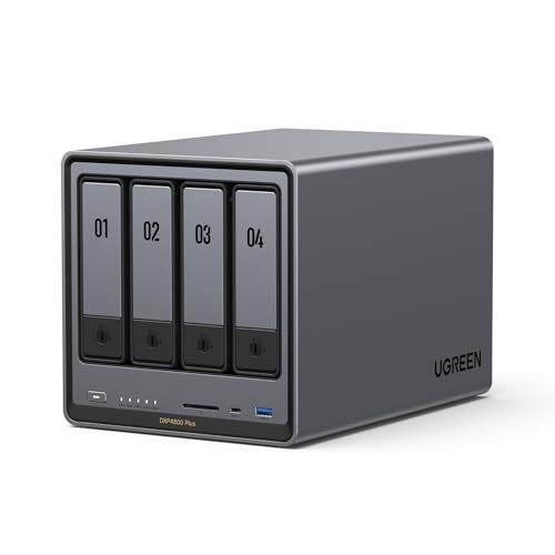 UGREEN NASync DXP4800 Plus, NAS de Bureau 4 Baies, processeur Intel Pentium Gold 8505 5 cœurs, 8 Go de RAM DDR5, SSD 128 Go, 1 x 10 GbE, 1 x 2,5 GbE, 2 x emplacements NVMe M.2, HDMI 4K (sans Disque)